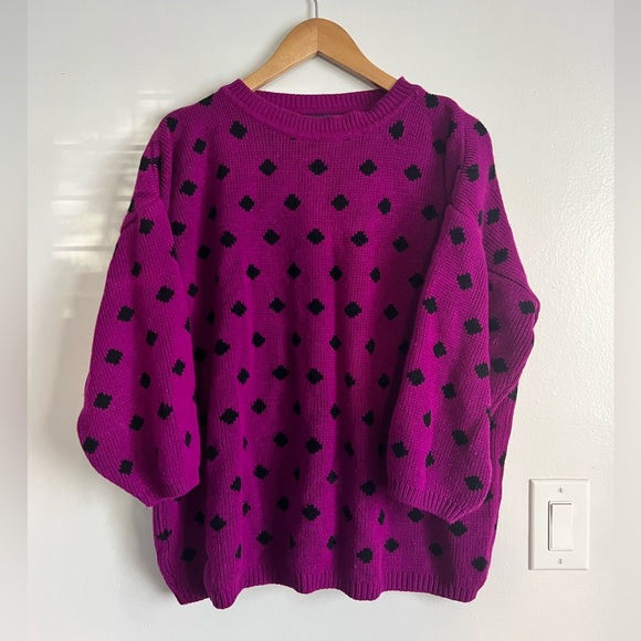 Vintage fuchsia polka dot knit sweater - Picture 2 of 5